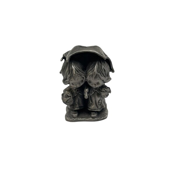 Hallmark Little Gallery Fine Pewter Figurine Of Children Under Umbrella - Picture 2 of 5